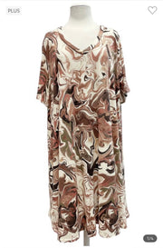 SALE!! 68 PSS {Such A Stunner} Brown Marbled Print V-Neck Dress EXTENDED PLUS SIZE 3X 4X 5X