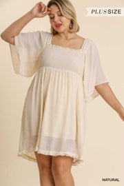 SALE!! 19 SQ-A {Good Luck} UMGEE Cream Bell Sleeve Smock Dress PLUS SIZE XL 1X 2X