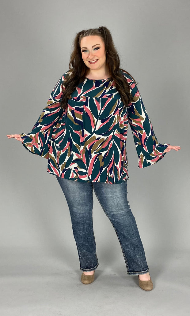 96 PLS-R {WAITING ON LOVE} GREEN/MAUVE PRINT BABYDOLL TOP PLUS SIZE 1X 2X 3X