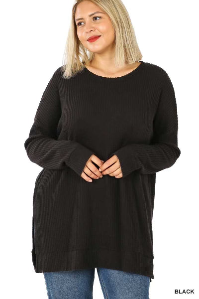 SALE!! 92 SLS-Q {Speak Truth} Black Waffle Knit Tunic PLUS SIZE 1X 2X 3X