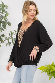 61 SD-A {Just A Little Leopard} Black/Leopard Print Top PLUS SIZE 1X 2X 3X