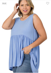 SALE!! 75 SV {Never Better} Spring Blue Sleeveless Babydoll Top PLUS SIZE 1X 2X 3X